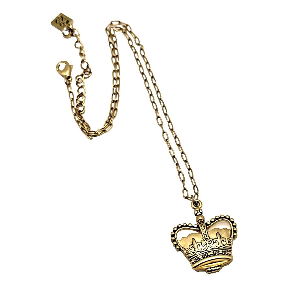Vintage Maximal Art John Wind Crown Locket Necklace Gold Tone Signed 16"-18"